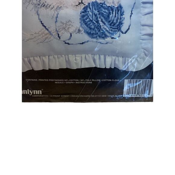 1992 Janlynn Printed Cat Kitten Cross Stitch Pillow New Old Stock - Picture 5 of 8
